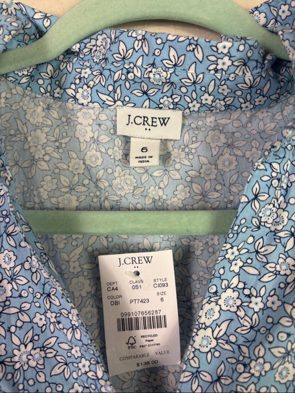 NWT J. Crew Printed collared midi floral dress in daydream blue ivory size 6 - Picture 6 of 11